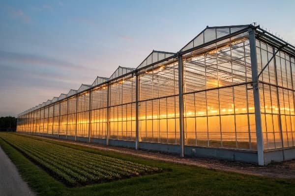 Modern greenhouse with HPS lights