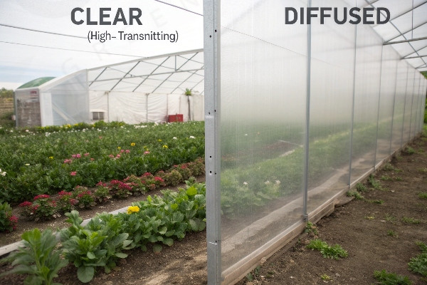 Comparing light patterns under clear vs diffused greenhouse plastic