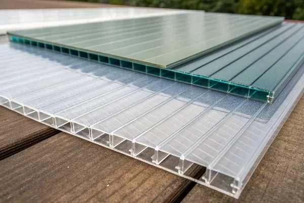 Different polycarbonate panel types displayed side by side