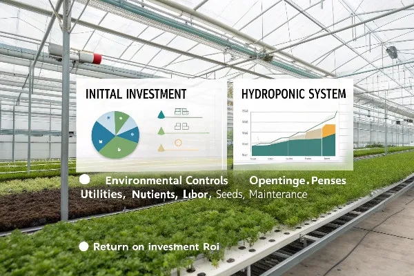 Financial chart showing hydroponic greenhouse costs and revenue