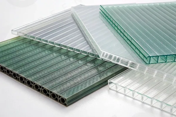 Close-up of different glass textures for greenhouses