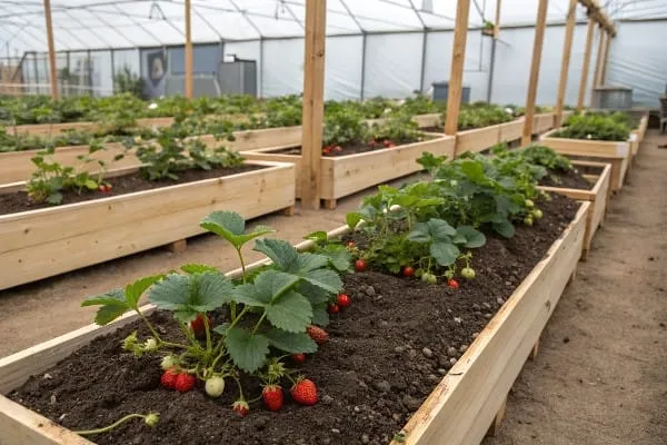 Raised bed soil-based strawberry cultivation system