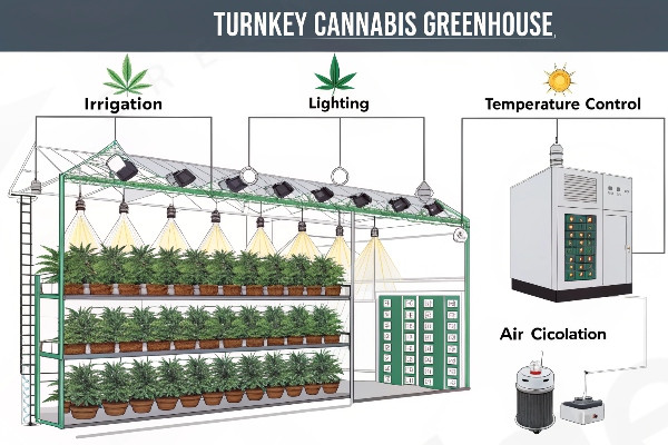 Diagram of turnkey cannabis greenhouse components and systems