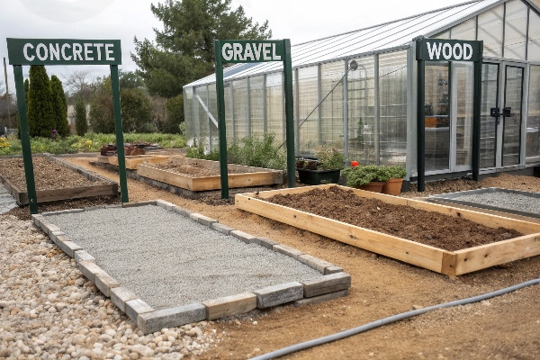 Greenhouse foundation comparison showing different types