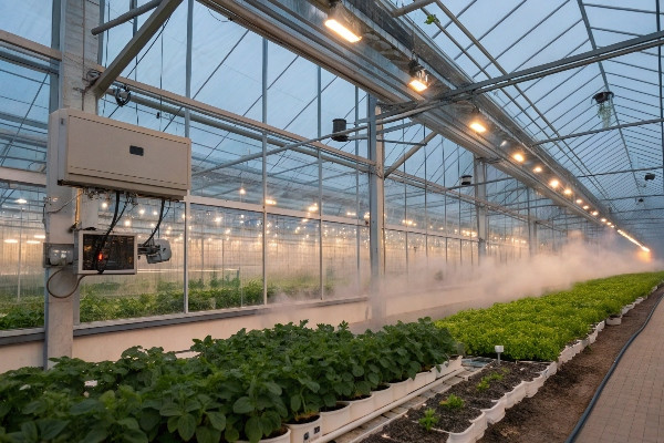 Winter greenhouse with visible heating and insulation systems
