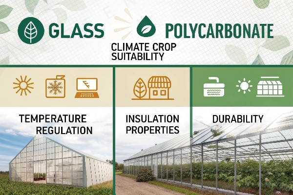 Climate crop suitability greenhouse covering glass polycarbonate selection guide