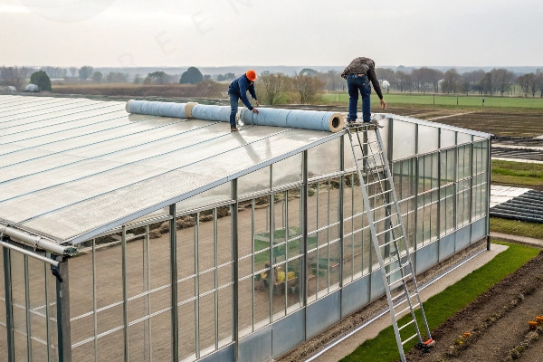 Large greenhouse with comprehensive top insulation system