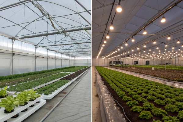 Light deprivation greenhouse vs indoor farm comparison