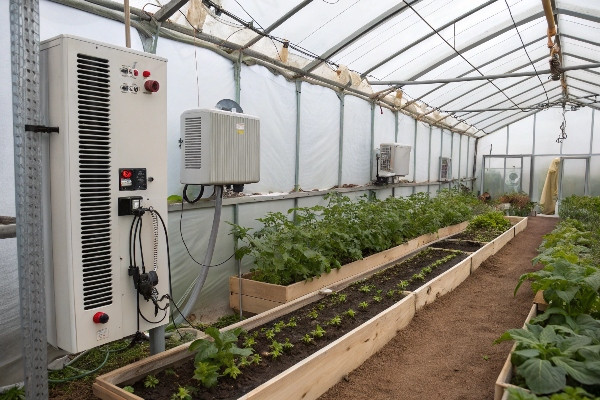 Electric heater in small greenhouse setup
