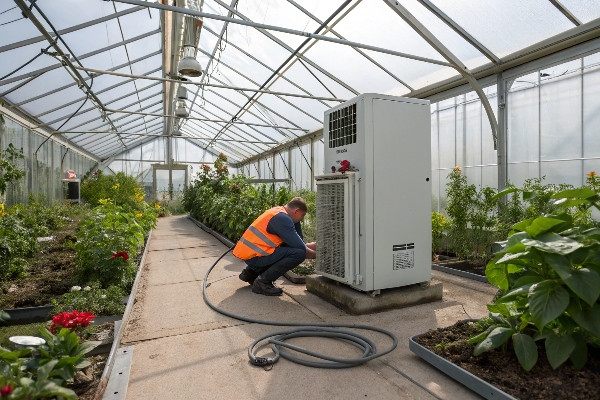 Gas heater installation in greenhouse