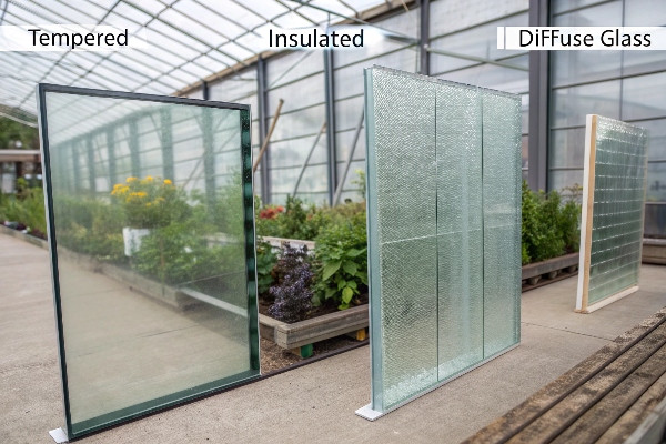 greenhouse glass types side by side