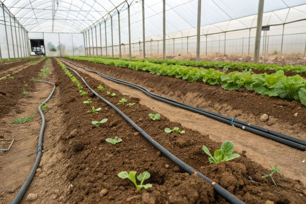 Subsurface drip irrigation installation greenhouse