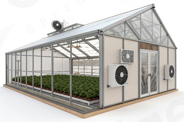 3D model showing optimal greenhouse structure with high roof and large vents