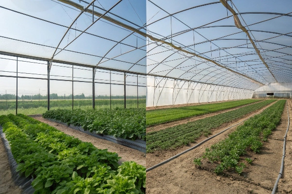 Comparison of healthy greenhouse plants vs struggling open-field plants