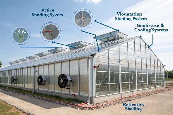 Diagram showing the synergy of ventilation, shading, and active cooling