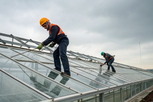 greenhouse roof glass installation