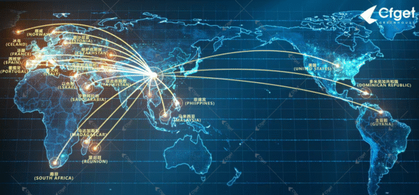 World map showing CFGET installation projects and partner locations