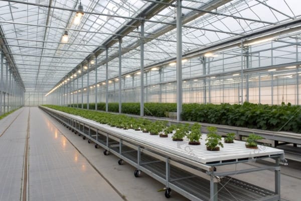 Rolling Bench Greenhouse Space Optimization System Rolling bench greenhouse system