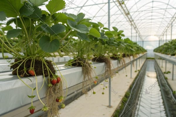 deep water culture strawberry plants healthy roots reservoir DWC hydroponics strawberry system