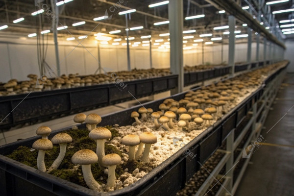 Gourmet mushroom cultivation in controlled blackout environment