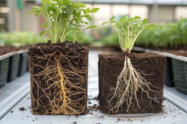 Microscopic comparison of aeroponic vs soil root development