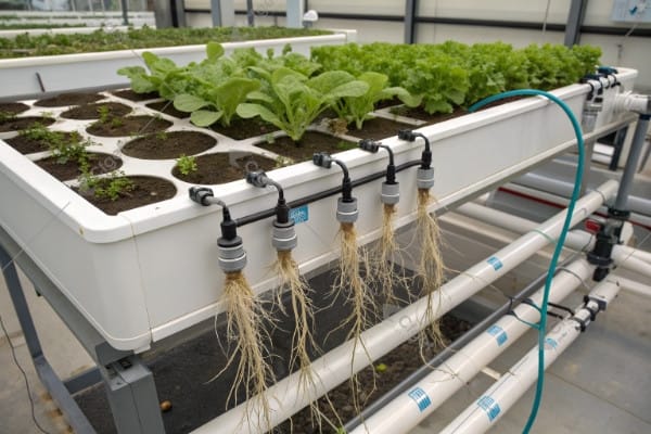 Cross-section diagram showing NFT nutrient film flow