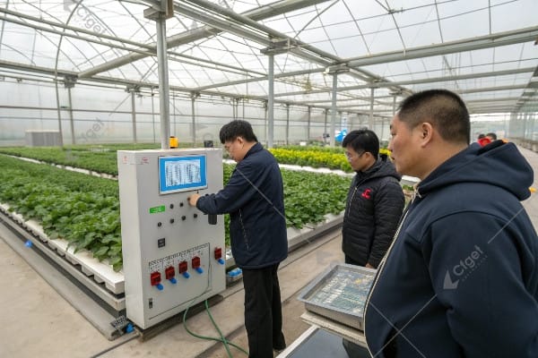 CFGET technician providing maintenance service in greenhouse