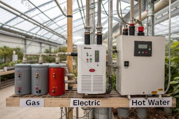 Heating system comparison gas electric hot water greenhouse