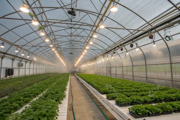 Tunnel greenhouse interior growing system Interior of productive tunnel greenhouse