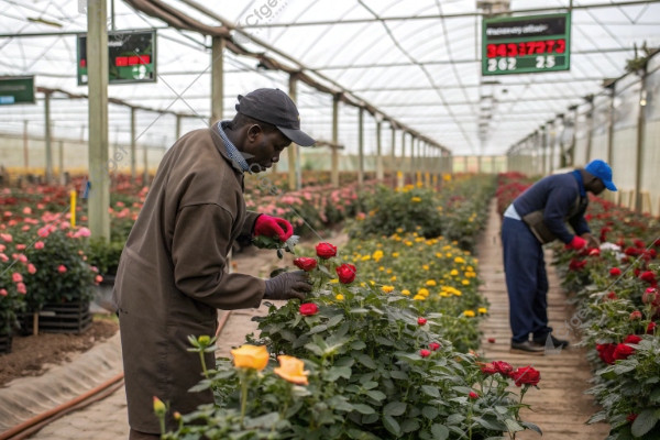 kenya naivasha style rose greenhouse with workers