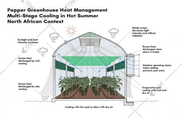 Pepper greenhouse heat strategy for North Africa: vents, shade screen, insect netting, staged cooling pepper greenhouse heat strategy for North Africa