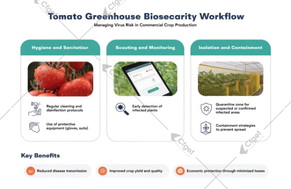 Tomato greenhouse biosecurity workflow for virus risk control: hygiene, scouting, isolation tomato greenhouse biosecurity virus risk control