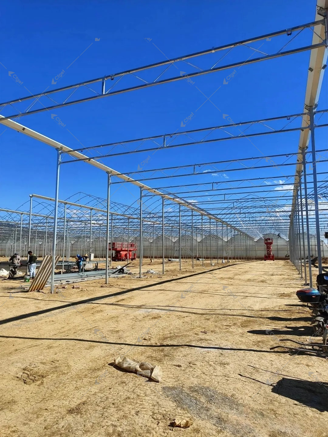 Manufacturing or workshop image for factory-strength and fabrication-proof sections. factory production or fabrication for greenhouse cost per square foot