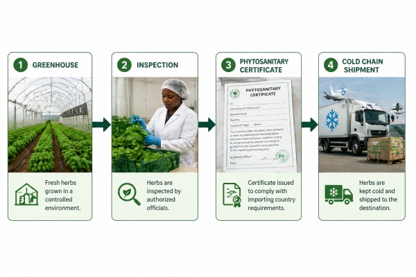 Kenya basil export process greenhouse inspection phytosanitary certificate cold chain Kenya basil export process greenhouse to phytosanitary certificate