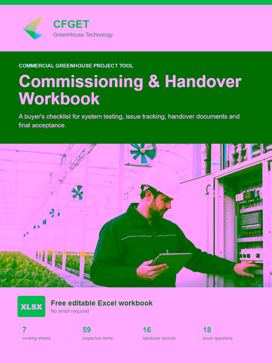 CFGET commercial greenhouse commissioning and handover workbook cover