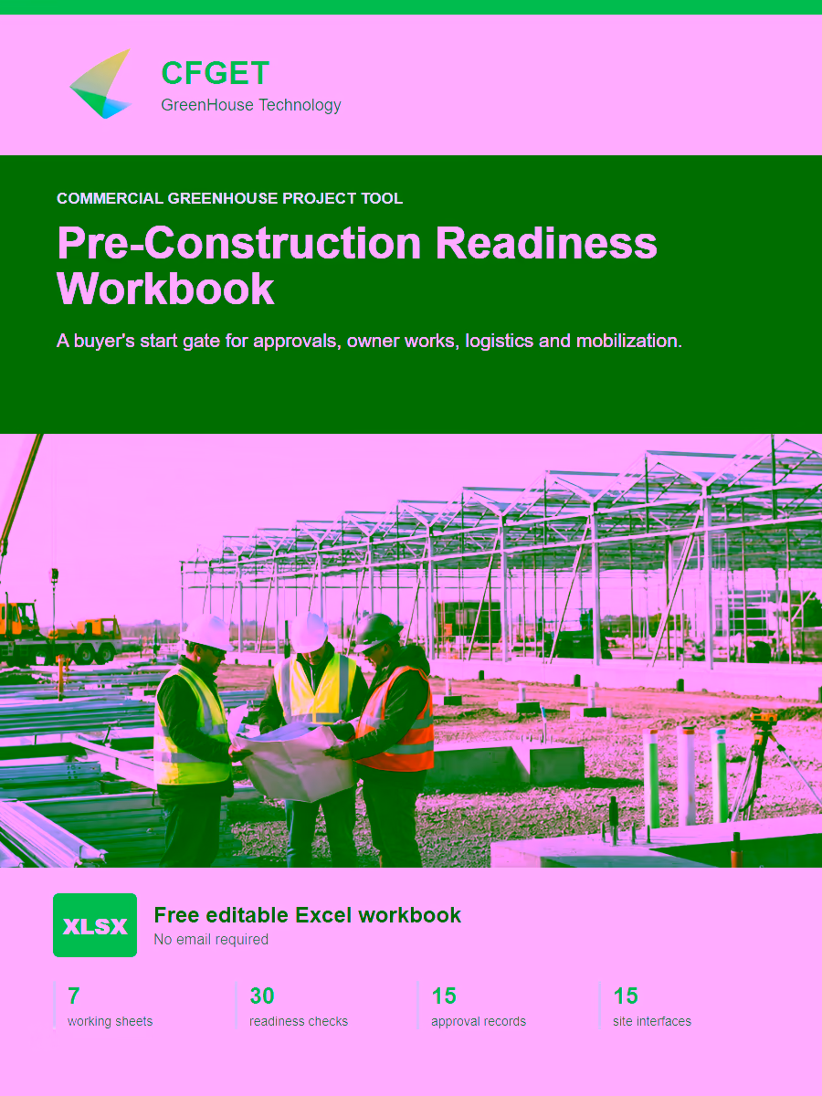 CFGET commercial greenhouse pre-construction readiness workbook cover