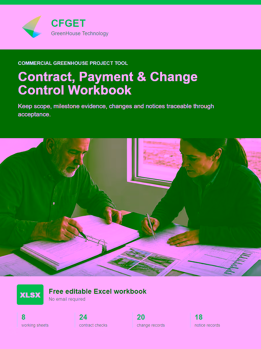 CFGET greenhouse contract payment and change control workbook cover