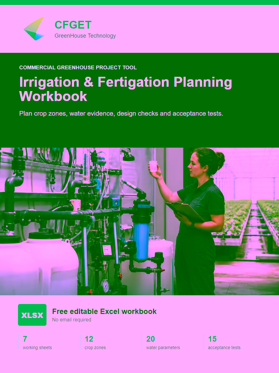 CFGET greenhouse irrigation and fertigation planning workbook cover