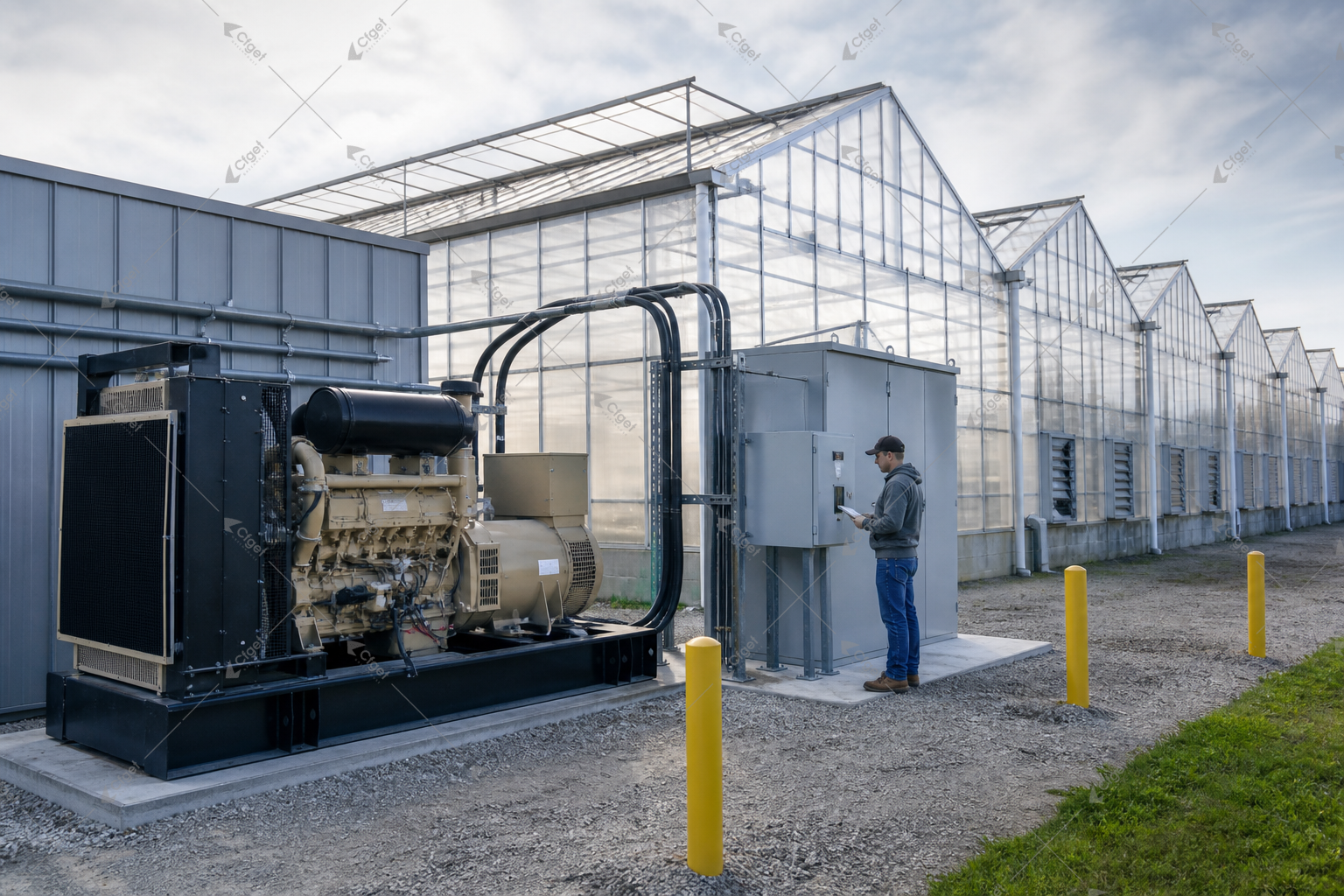Commercial greenhouse backup generator and automatic transfer equipment for greenhouse backup power sizing