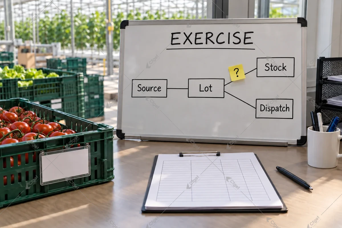 Exercise board links a produce lot with source and dispatch records