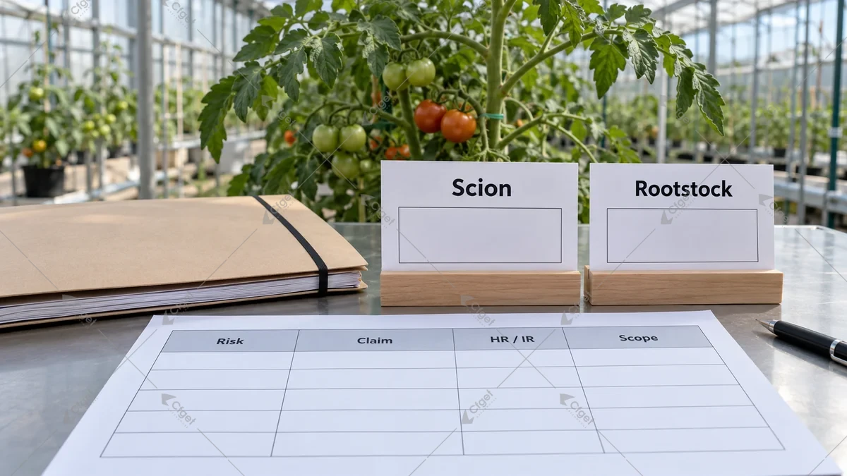 Conceptual tomato cultivar documents beside a disease-risk comparison record