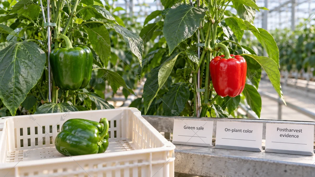 Conceptual pepper harvest routes with separate on-plant and harvested fruit states