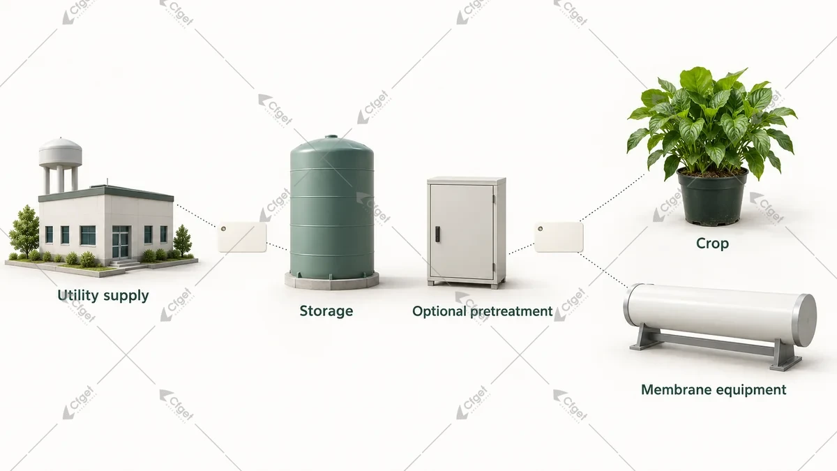 Conceptual municipal-water evidence points for supply, storage and crop or membrane use