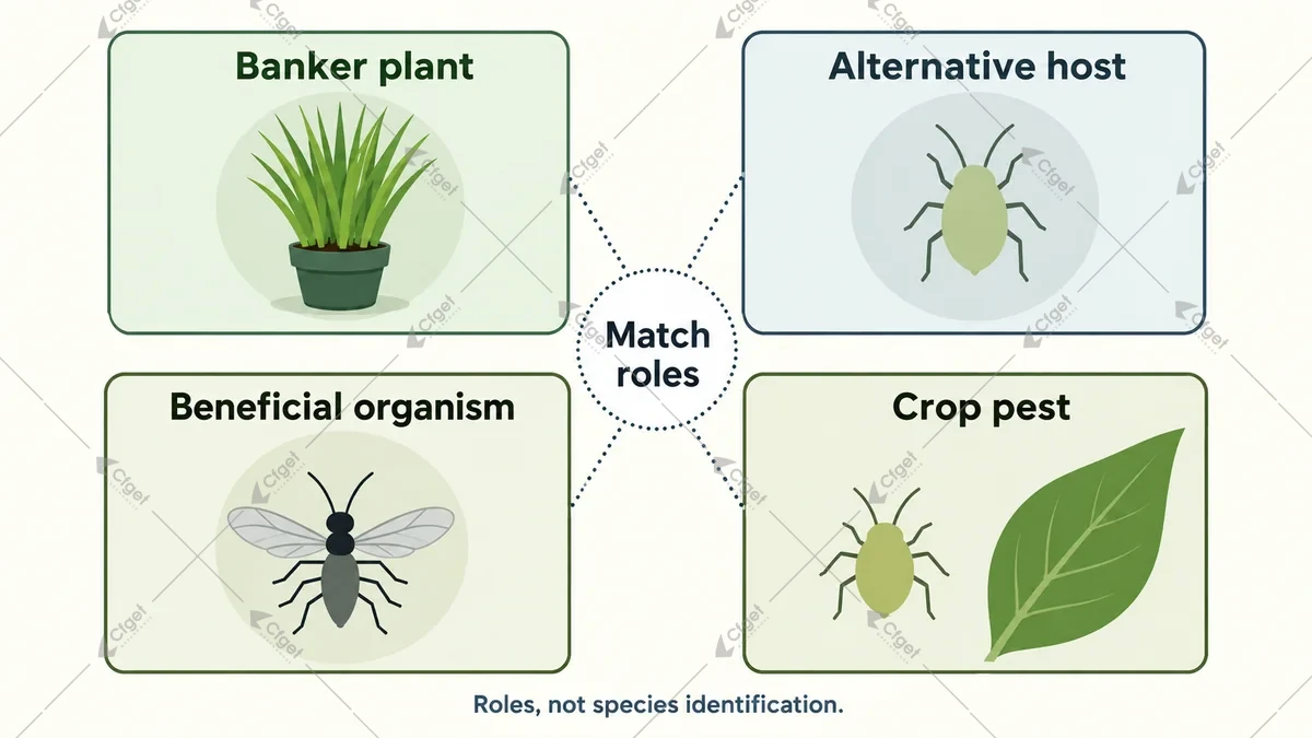 Conceptual banker system showing plant, alternative host, beneficial and crop-pest roles